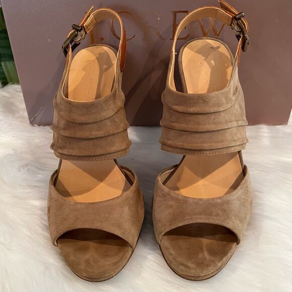 J. Crew Nicola Platform Suede Slingback Heels Toffee Sz 5.5 with box - Picture 3 of 16